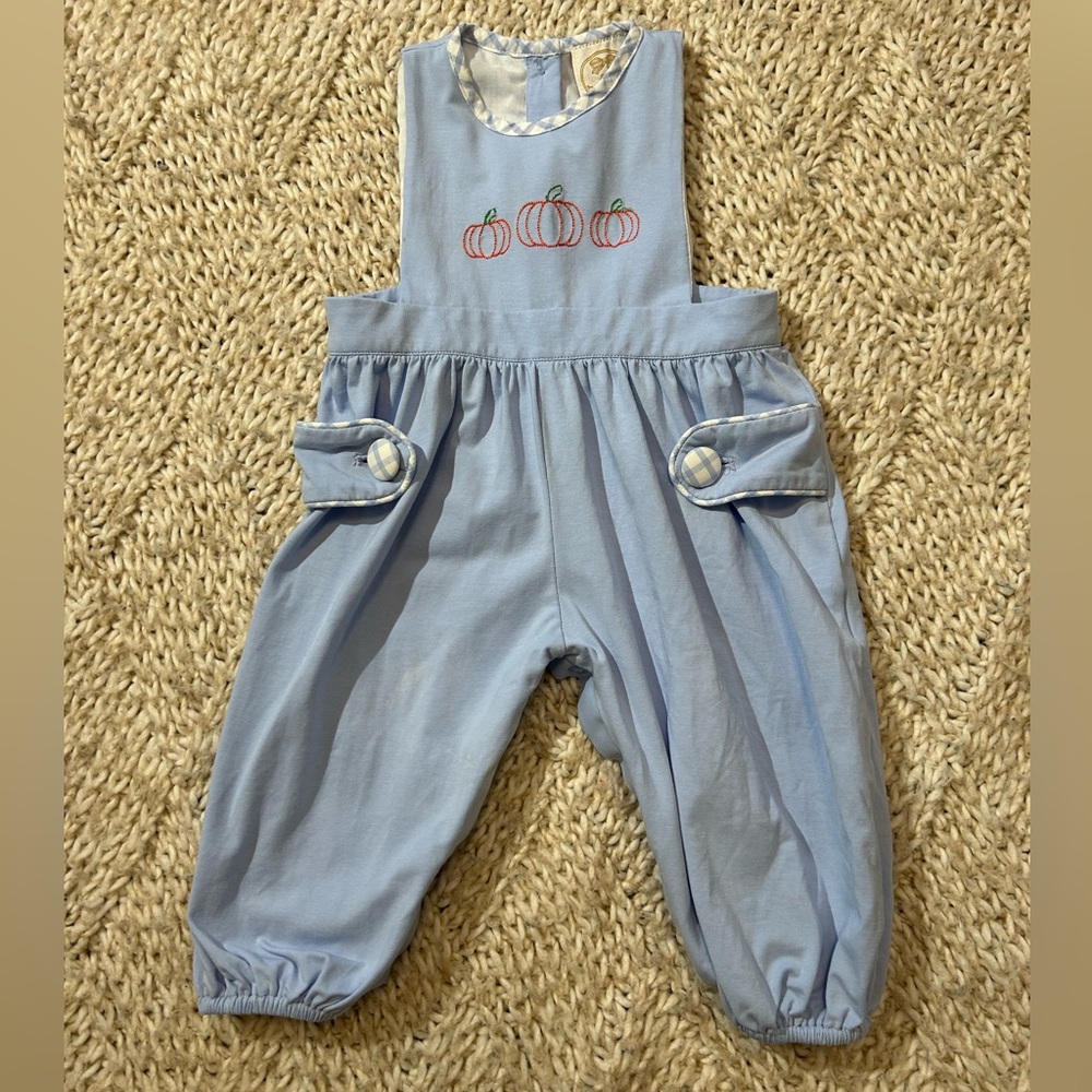 Little bear smocks Blue longall with Pumpkin Embroidery size 3m